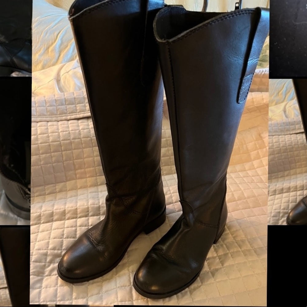 Steve Madden Black Leather Riding Boots, Size 7, EUC